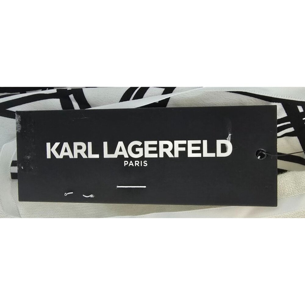 Karl Lagerfeld Paris Women's Geometric-Print Mixed-Media Ruffle-Trim Sweater - S - Picture 4 of 5